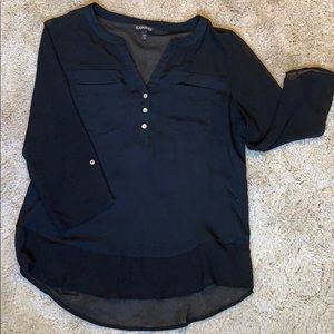 Express Black Sheer Yoke/Hem Blouse Size S